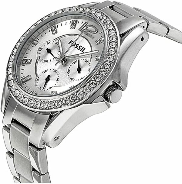 Women’s Silver Fossil Riley Stainless Steel Crystal-Accented ...